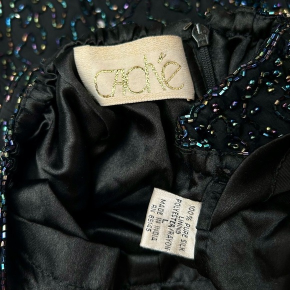 Vintage 90's Cache Black Silk Beaded Sequin Halter Gown Maxi Dress Size Large - Picture 14 of 16